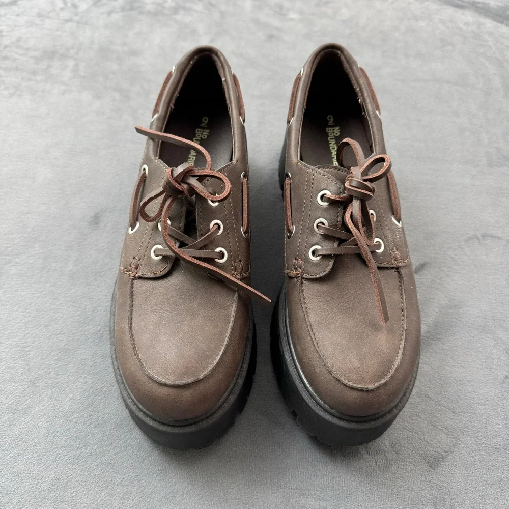 No Boundaries Brown Platform Lug Sole Boat Shoes WMNB45AM213 Womens 9